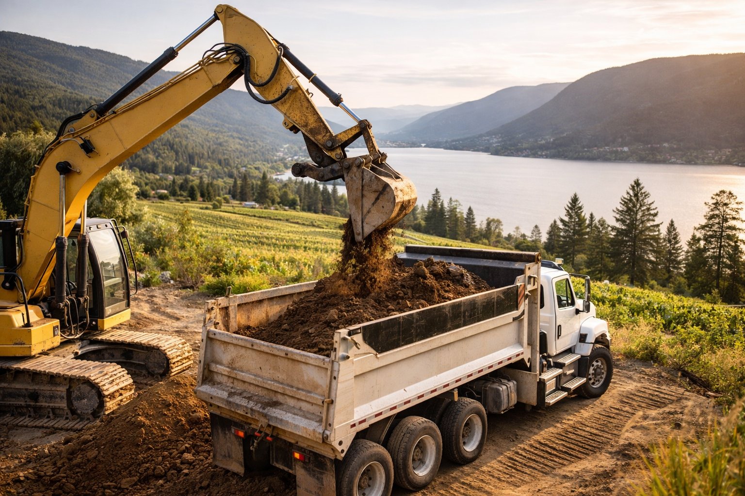 Excavator bobcat site grading Kelowna
